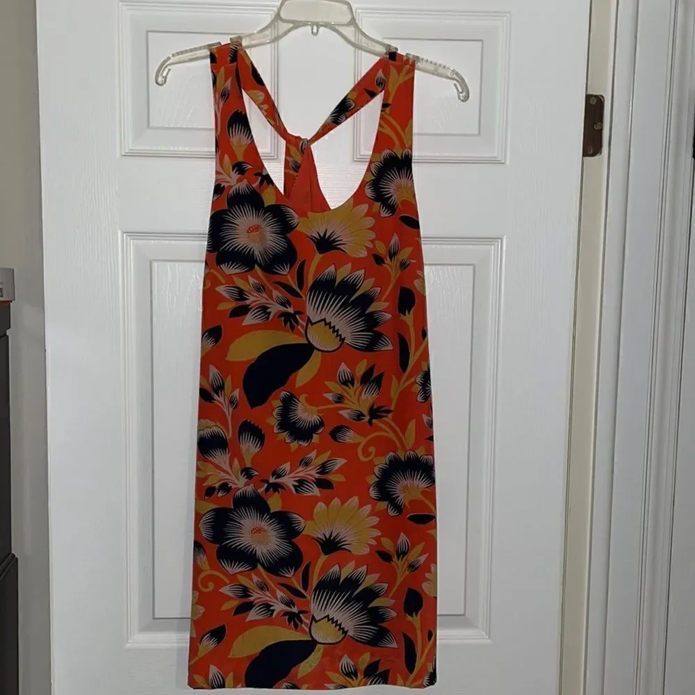 J Crew Tropical Silk Hibiscus Coral Twist Back Sundress